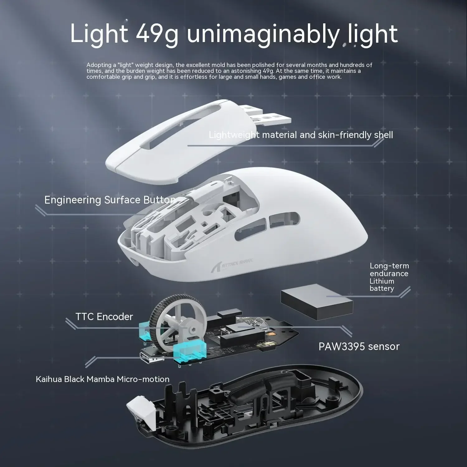 Imagem -03 - Ataque Tubarão x3 Pro Mouse sem Fio Bluetooth Tri Mice Paw3395 Sensor Gaming Mouse Personalizado Leve E-sports Gamer Acessórios