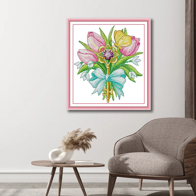 

Soulgift Stamped Pre-Printed Cross Stitch Kits, 9CT/11CT/14CT/16CT DMC Threads, Easy To Follow - Keys To Riches - March