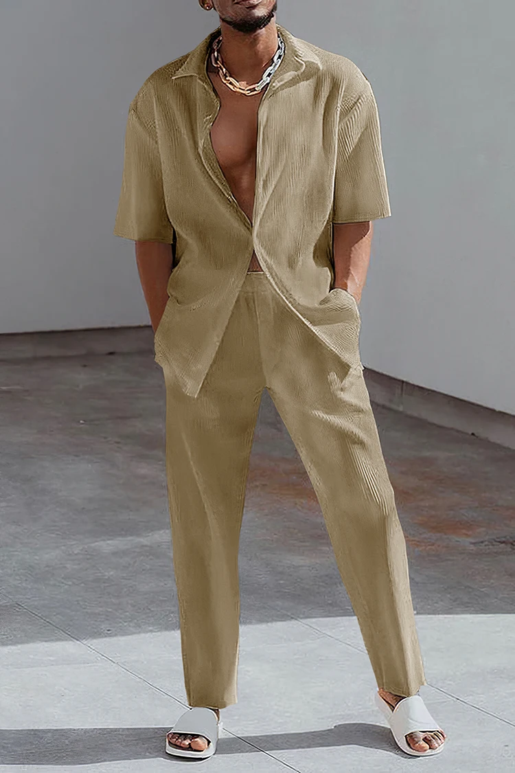 Summer Fashion Print Two Piece Set Men Lapel Button Short Sleeve Shirt And Straight Pants Suit Men Casual Oversized Clothes