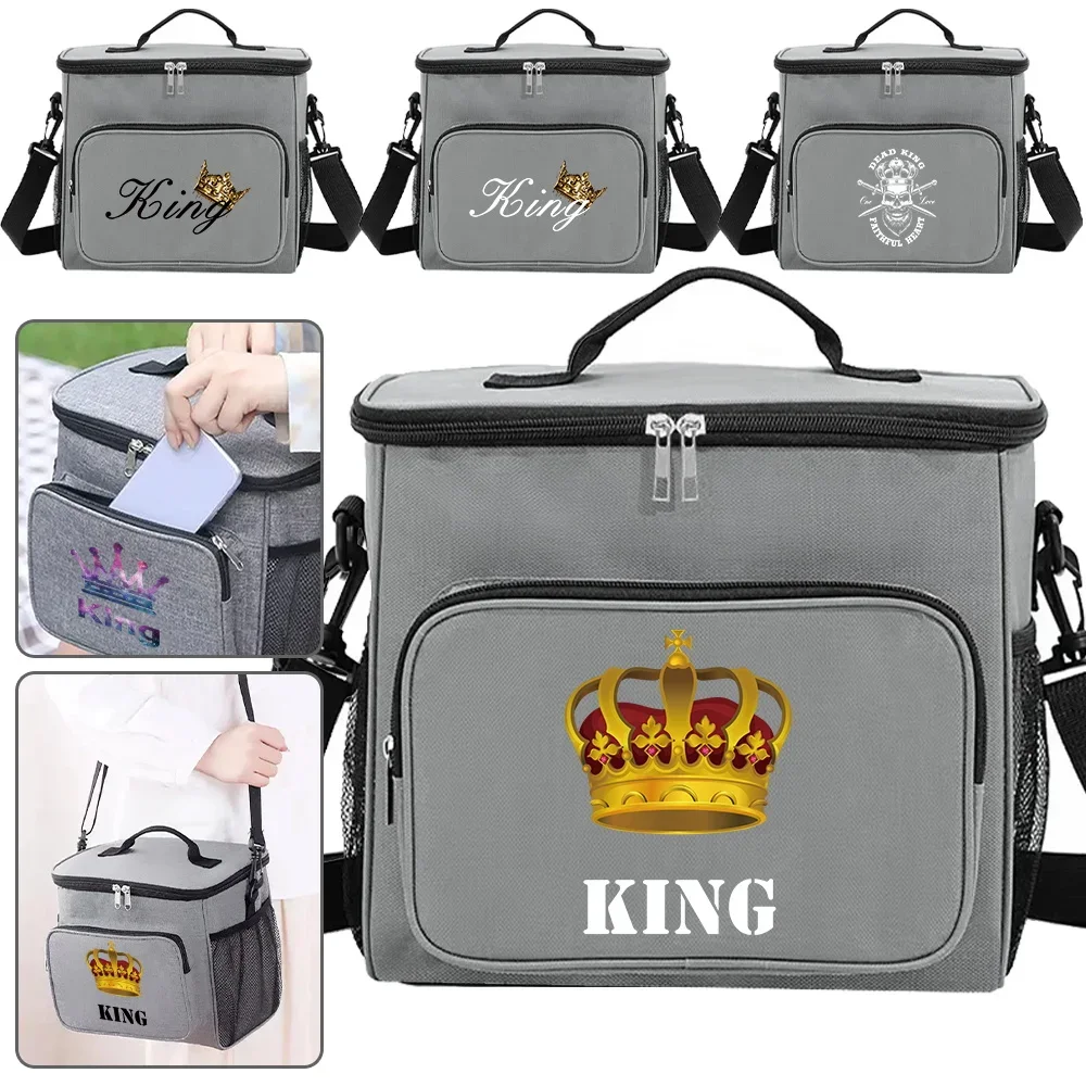 

Lunch Bag for Work King Series Printing Unisex Dual-Compartment Insulated Grey Color with Secure Zipper Closure Bags