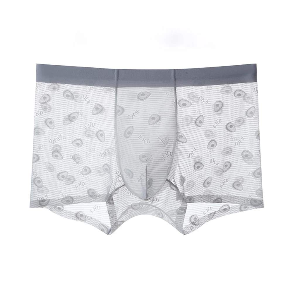 Men Ultra-thin Ice Silk Boxer Shorts See Through Underwear For Man Jacquard Print Bulge Pouch Trunks Calcinha Men's Clothing