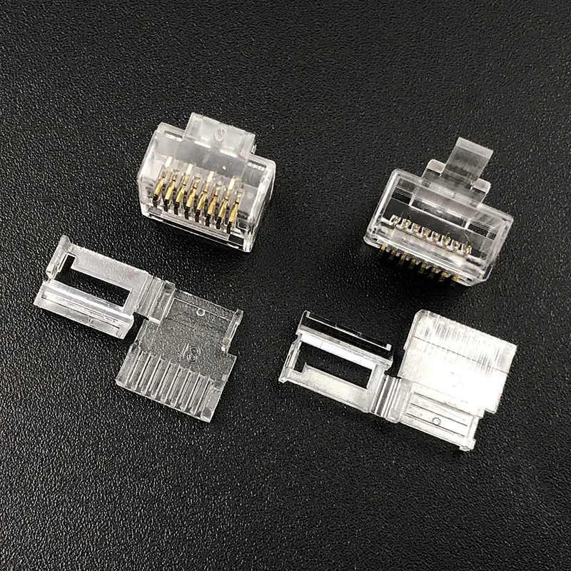 20/50PCS RJ45 Connector 8P8C Modular Network Connector Plug Aperture 0.55mm Cat5E UTP Short Body Two-piece Flat Cable