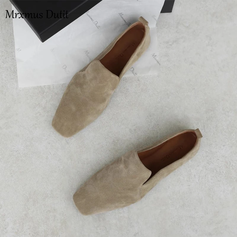 Mrxmus Dutit New Summer Fashion Genuine Leather Flat Shoes Women Casual Solid Color Simple All-match Loafers Female