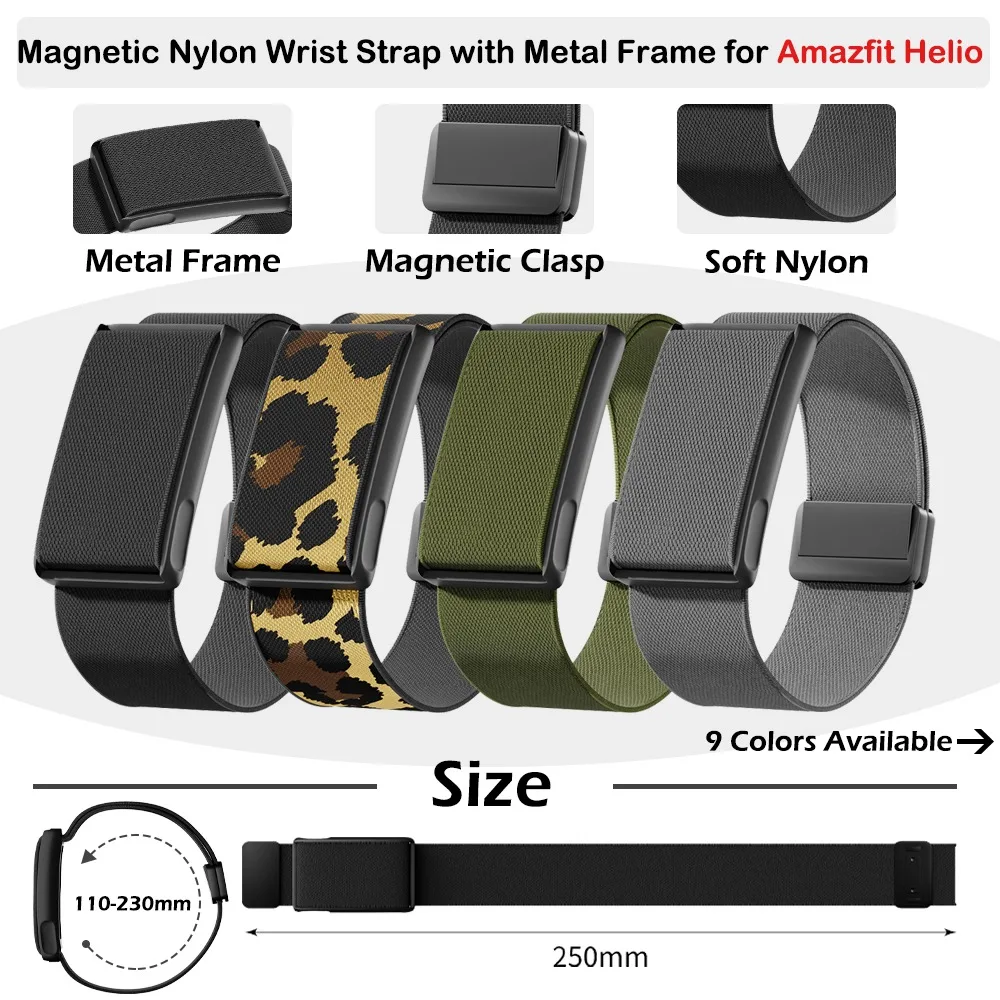 2-in-1-Metallrahmen + magnetisches Nylon-Sportarmband für Amazfit Helio, verstellbarer Ersatzriemen, leichtes, bequemes Armband