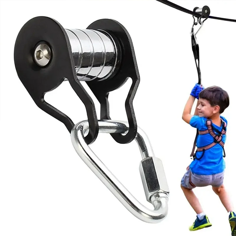 B93B-Slackline Pulley With Carabiner For Kids Backyard Zipline Sliding Slackline Training Supplies For Fitness, Park, Lawn