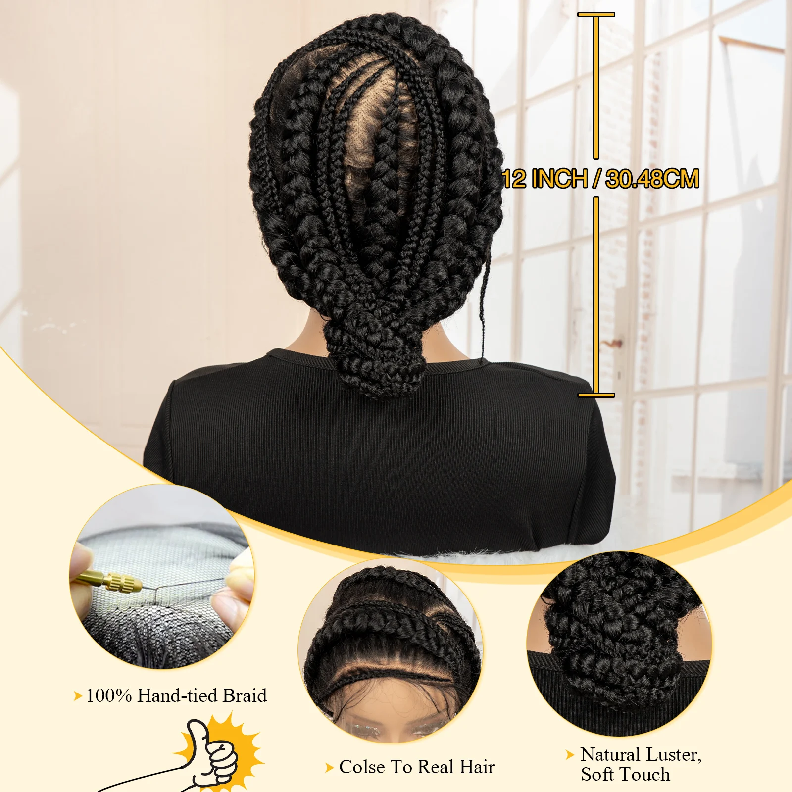 Nuovo Arrivo Afro Bantu Parrucche Intrecciate Sintetico Pieno Del Merletto Cornrow Box Intrecciate Parrucche Naturali Fatti A Mano Trecce Parrucca per Le Donne Nere