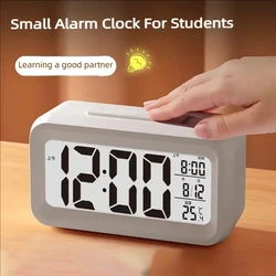 Digital Alarm Clock 12/24H Display with Temperature Calendar Timer Led Light for Bedroom Office (Without Battery)