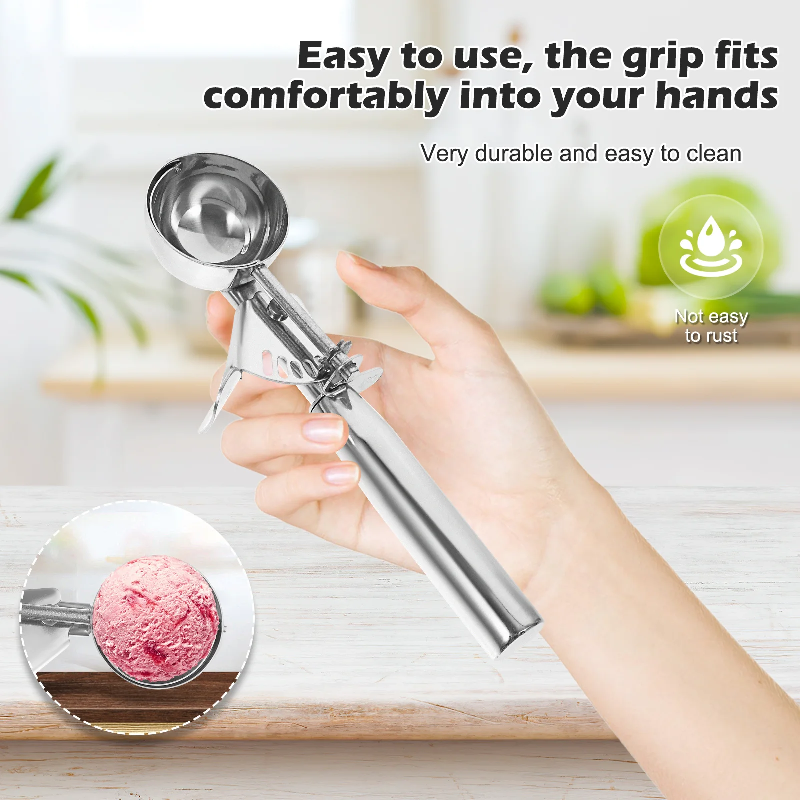ที่ตักสแตนเลสขนาดใหญ่ จับง่าย สำหรับทำคุกกี้ โดว์ เนื้อ ลูกแตงโม ทำมันบด ตักไอศกรีม อุปกรณ์ครัว
