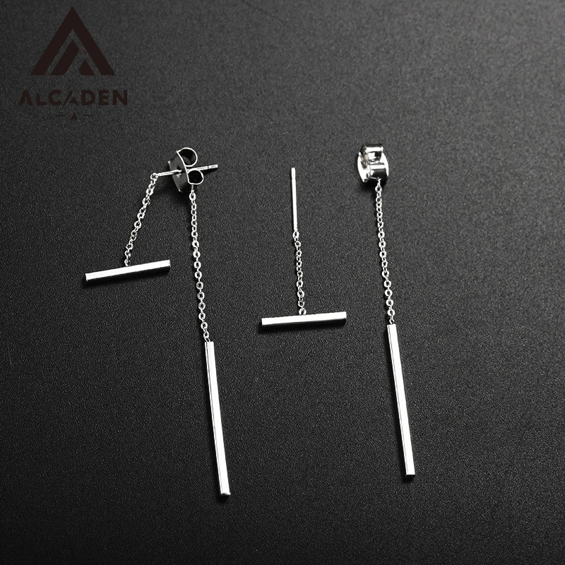 

2 In 1 Convertible Bar Tassel Earrings S925 Sterling Silver Long Chain Drop Stud Earrings Women Wedding Anniversary Jewelry Gift