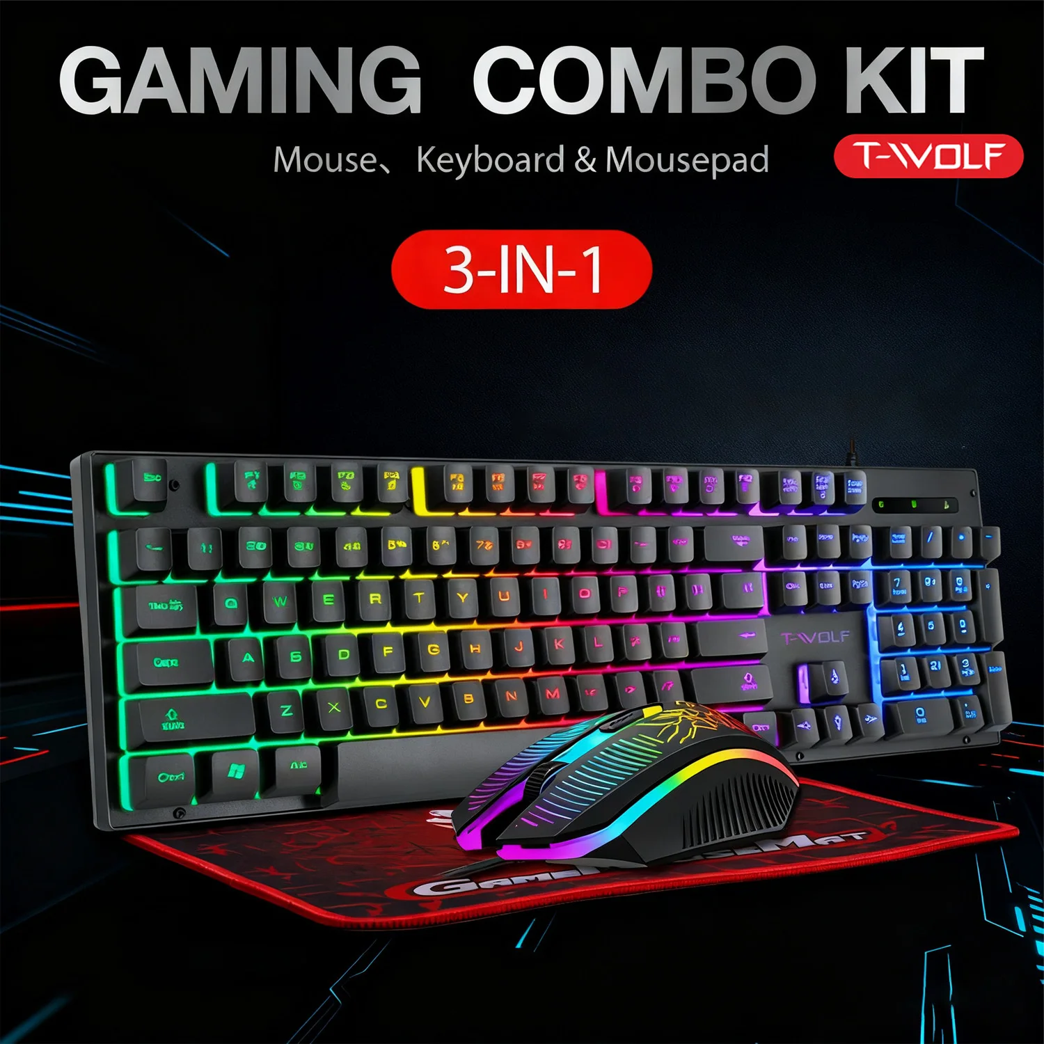 

2025 Thre Piece Set Wired Backlit Keyboard Gaming Mechanic Kit Waterproof Luminous Keyboard Mouse Set for Gamer PC Laptop Home