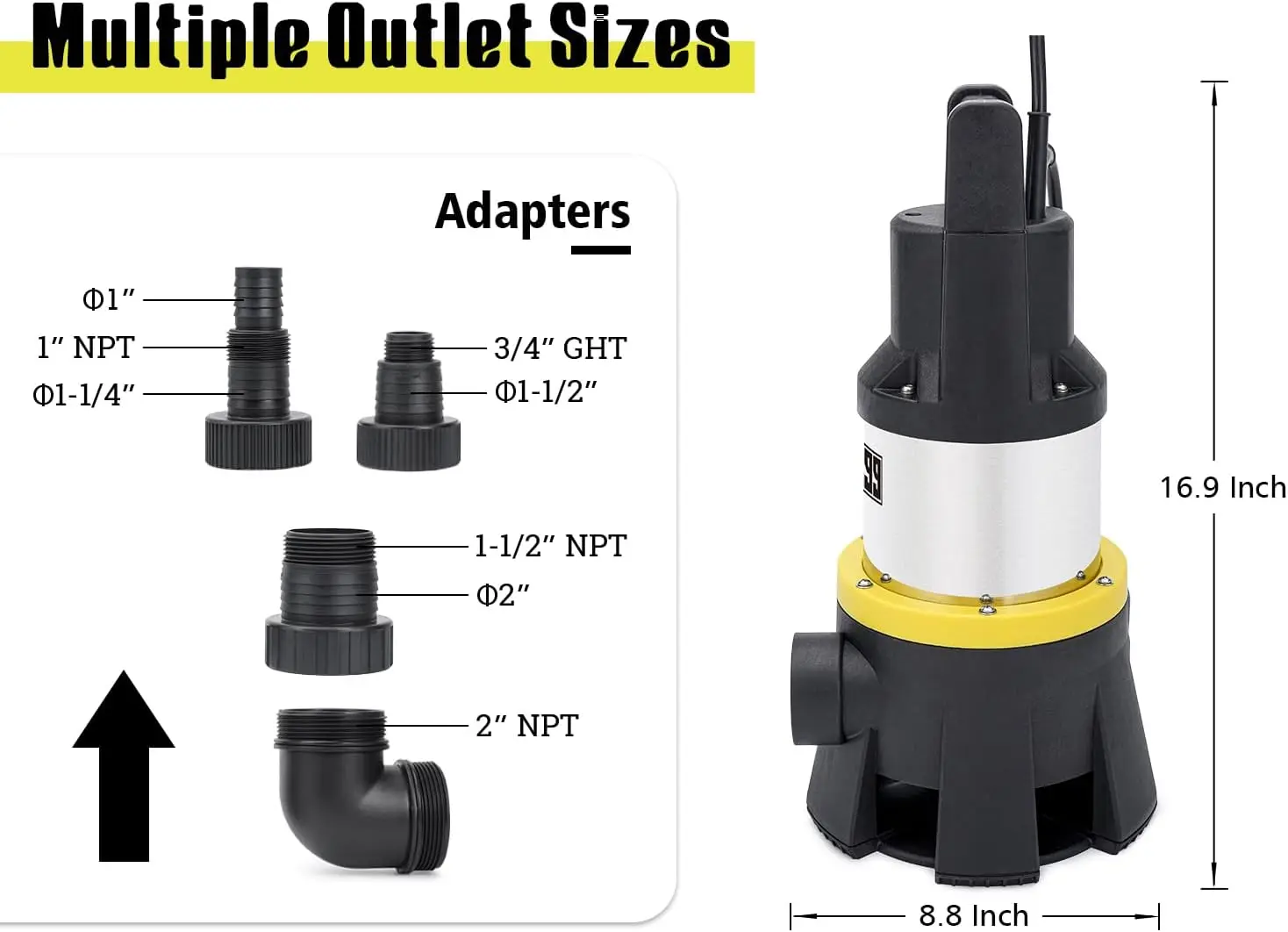 Bomba de sumidero sumergible 7000GPH potente bomba de agua para drenaje de piscina bomba de utilidad de acero inoxidable de 1,5 HP con interruptor de flotador · en venta