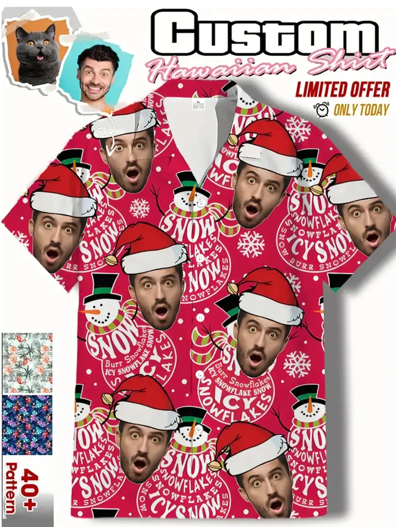 Custom Face Christmas Shirts Fun Personalized Gift For Xmas Holiday Party Shirt Fashion Personalized Diy Couple Y2k Blouses Tops