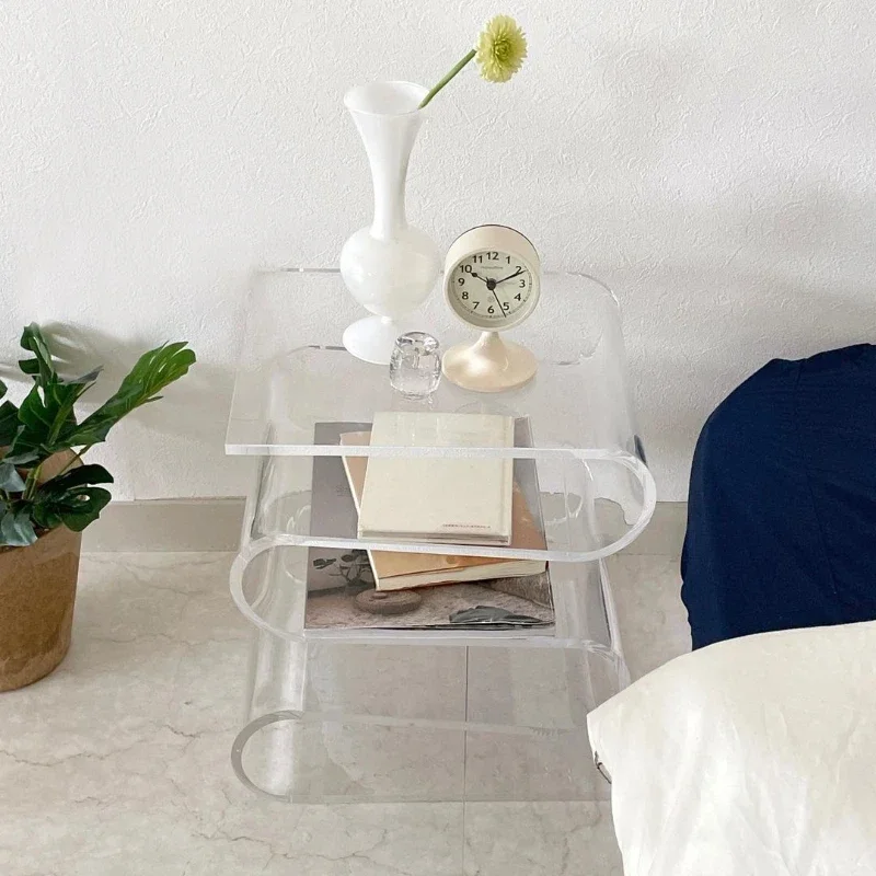 

Creative Art Wavy Style Transparent Table Small Apartment Living Room Book Storage Rack Bedroom Bedside Table