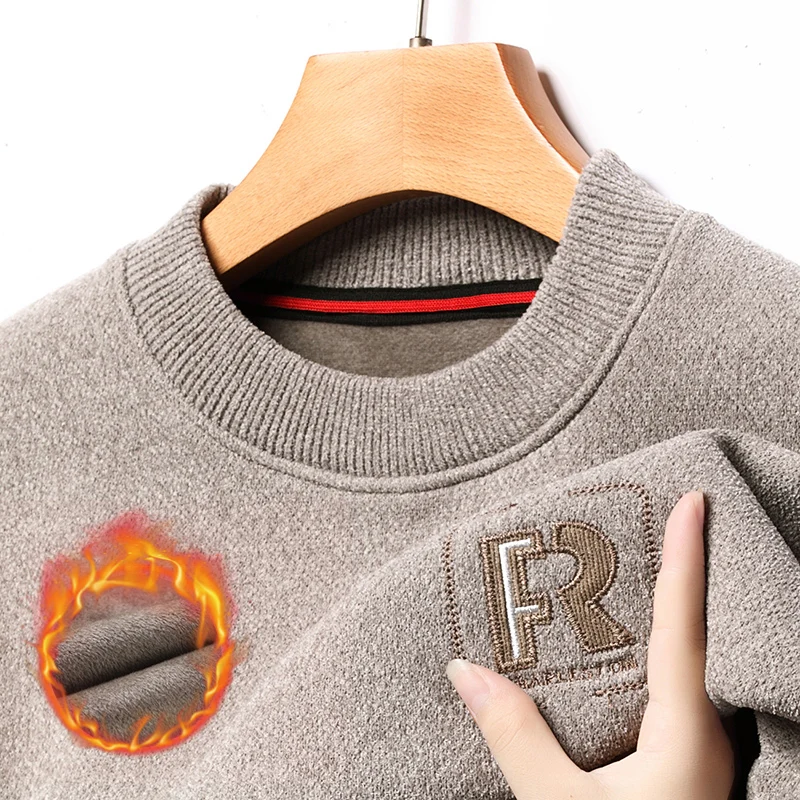 

Высококачественный дизайн, мужской свитер с круглым вырезом, утепленный пуловер с вышивкой R, британская мода, повседневная теплая мягкая трендовая мужская одежда