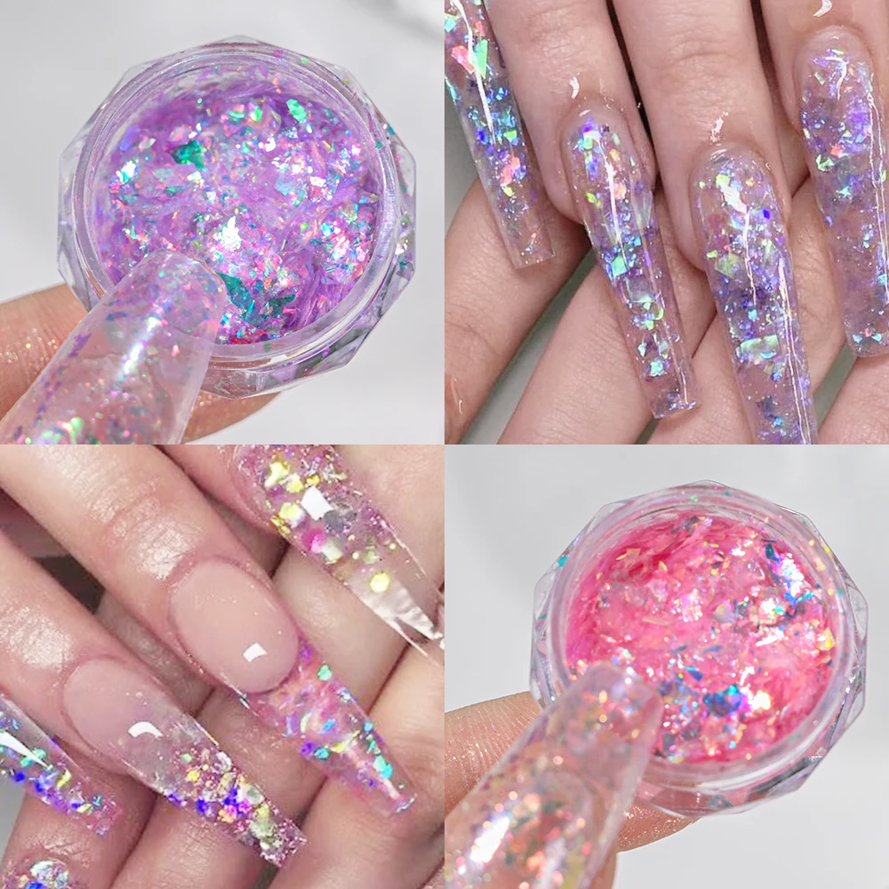 0.2g/Bottle Aurora Brocade Nail Glitter Powder Utra-Thin Polarized Magic Mirror Opal Flakes Gradient Iridescent Mermaid Sequins