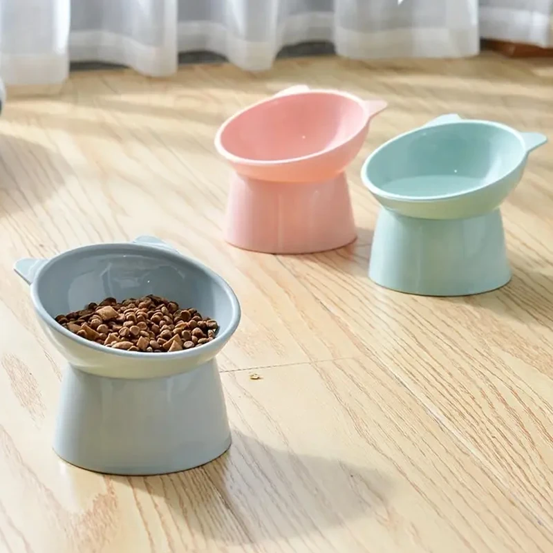 3 Colors Cat Dog Bowl Raised Cat Food Bowl Pet Drink Water Feed Bowls Cute Protection Cervical Spine Dog Bowl