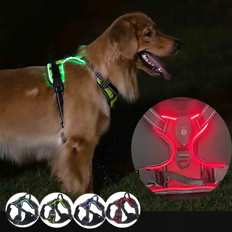 LED Glowing Dog Harness Adjustable Rechargeable Luminous Pet Vest Night Anti-Lost Dog Light Harness For Small Dog Pet Products