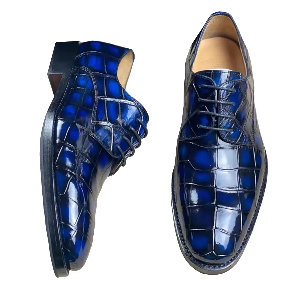 yingshang new men dress shoes  male formal shoes crocodile shoes blue brush color