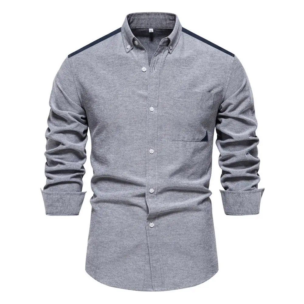 

Oxford Cloth Shirt Men's Casual High-End Color Block Long Sleeve Breathable Moisture Wicking Flat Iron Treatment Cotton Shirt