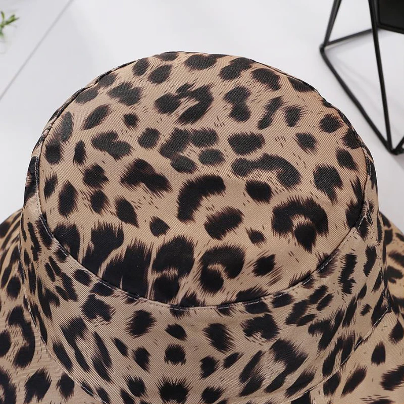 Chapéu leopardo de dois lados para mulheres, chapéu Panamá sol reversível para viagem, protetor solar de praia feminino, chapéu de pescador, verão