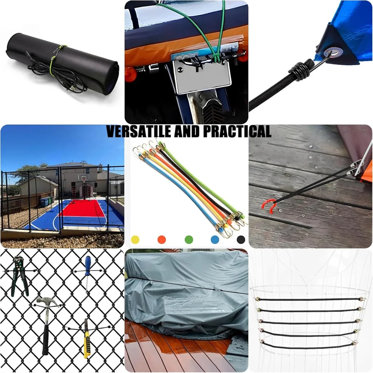 Pequeños cuerdas elásticas con ganchos, paquete de 12, cordones elásticos de goma ajustables para portaequipajes para colgar al aire libre
