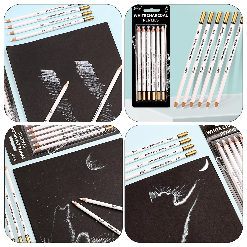 6 Pcs White Charcoal Sketch Highlight Pastel matite Shading Sticks evidenziatore di gesso