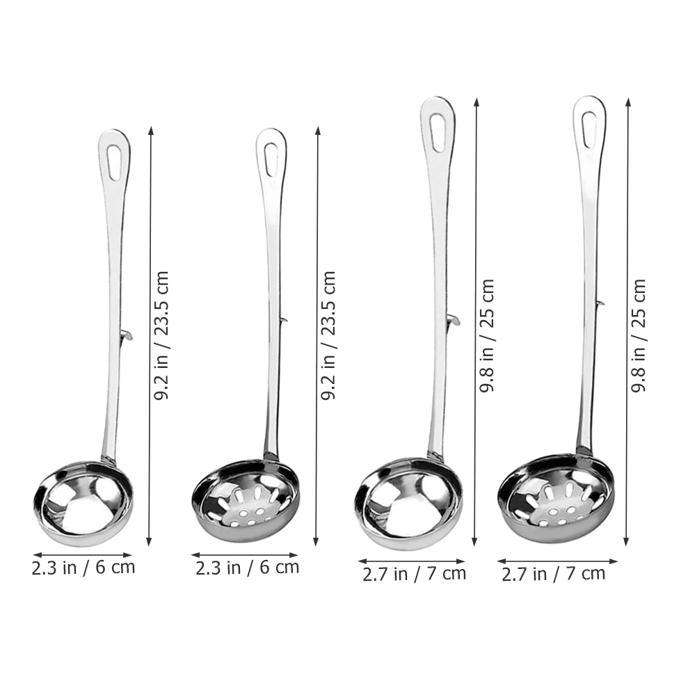 

4 Pcs Hot Pot Spoon Set Stainless Steel Soup Handles with Hook Wall-mounted Serving Ladle for Hotpot Spoons Accessories