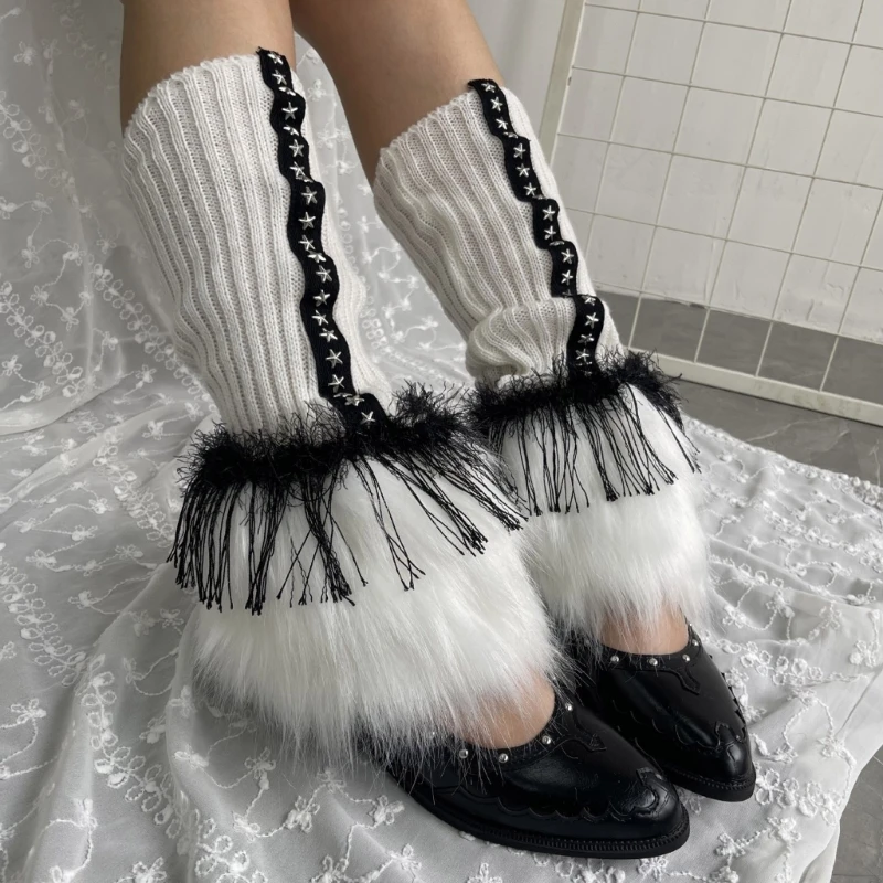 إمرأة لوليتا مضلع محبوك الجوارب الطويلة تدفئة الساق Harajuku اليابانية جميل التمهيد الجوارب الشتاء الكاحل كومة الجوارب الهدايا
