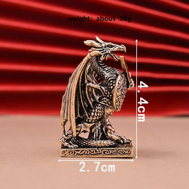Dragon Warrior Figurines Miniatures Brass Desktop Ornament Vintage Metal Animal Solider Model Crafts Home Decoration Accessories