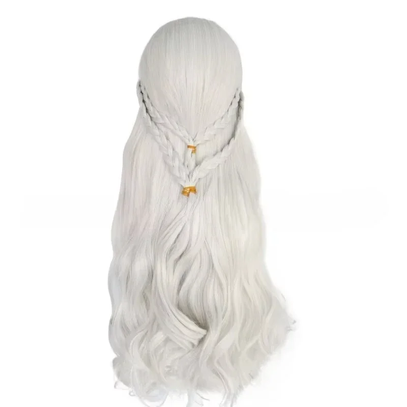 Women Dragon Mother Cosplay Wig Daenerys Silver Long Curly Wig Halloween Party Anime Costume Synthetic Wigs