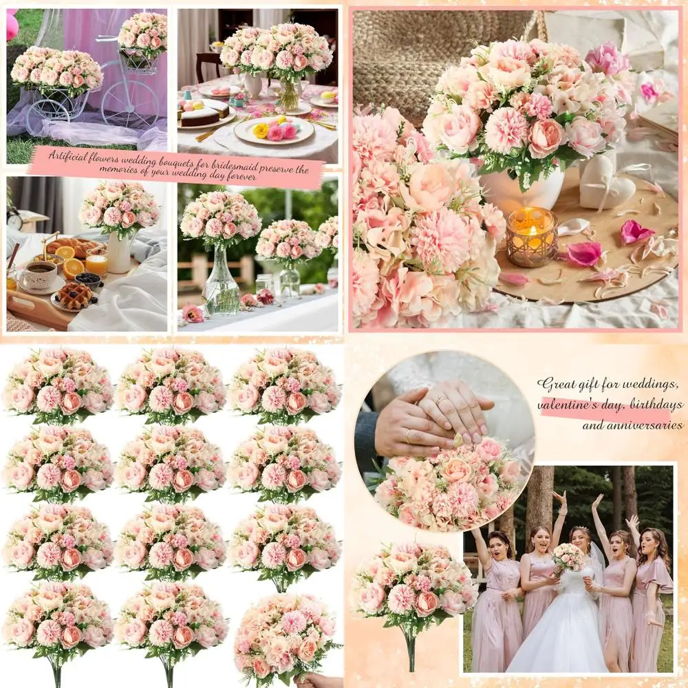 

Silk Peony and Hydrangea Bouquet, Pink, 24-Piece Set for Wedding Table Centerpiece or Floral Vase Decor