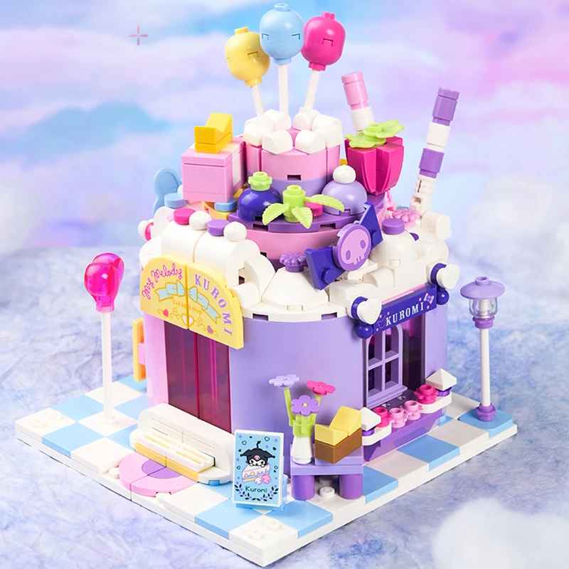 Sanrio Series Cake Shop Building Blocks Kuromi My Melody Cute Cartoon Model Bricks Desktop Decoration Kids DIY Toys Gifts