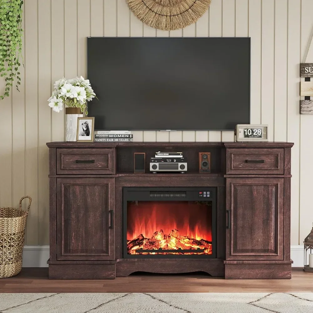 

Fireplace TV Stand for up to 65 inch TV, Entertainment Center with 23" Fireplace, Farmhouse TV Stands with Electric Fireplace
