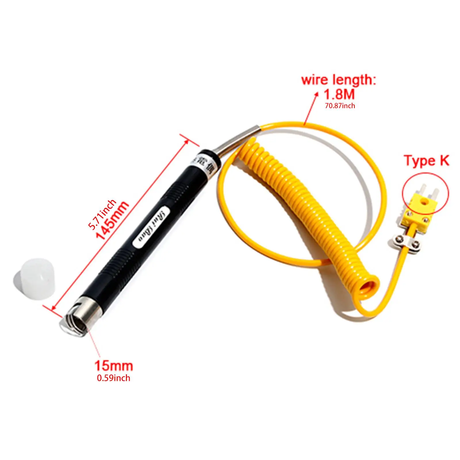 Sonda termopar tipo K, instrumento de análise de medição de cabeça curvada resistente de resposta rápida Φ 15mm para óleo interno líquido ao ar livre