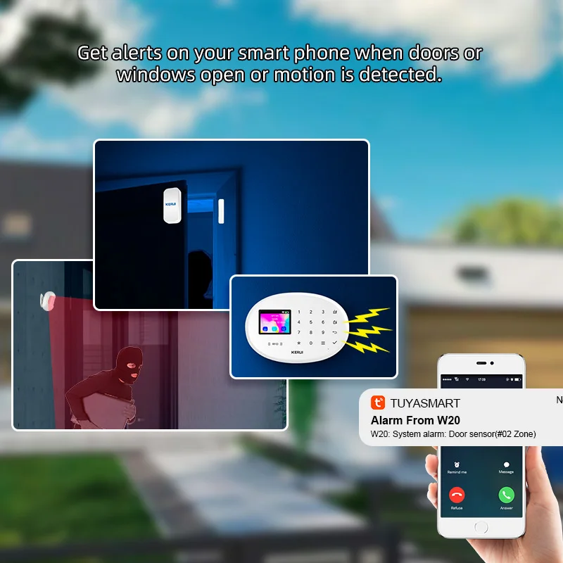 KERUI WIFI 4G + 2G Система домашней безопасности Беспроводная панель домашней сигнализации с батареей Tuya Smart App Дистанционное управление Система охранной сигнализации