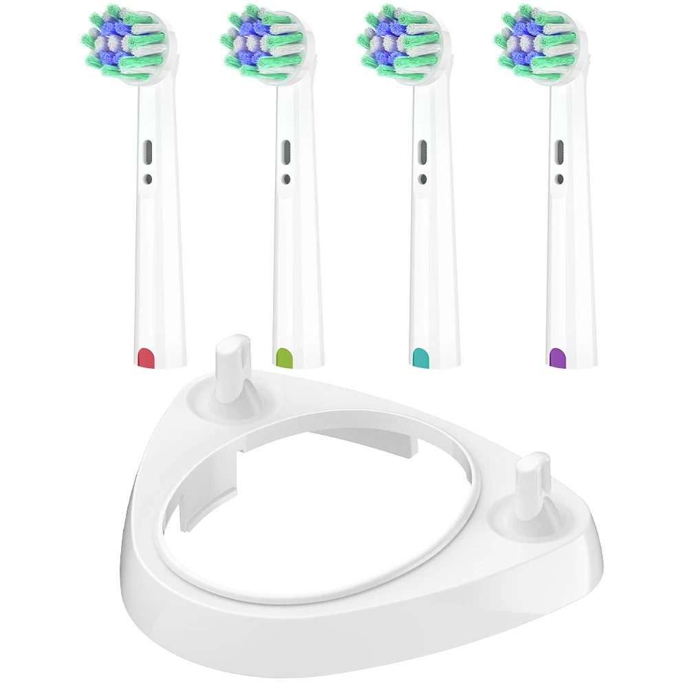 

4 Replacement Cross Action Brush Heads & Toothbrush Head Holder Set, Compatible with Oral B Electric Toothbrushes, for 1000 6000