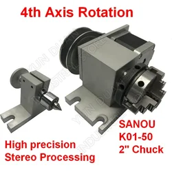4 Axis CNC Dividing Head A Axis  Rotation K01-50 2 Inch Chuck  4th Rotary & MT2 Tailstock for Router Woodworking Engraving