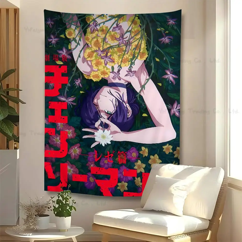 

Anime Chainsaw Man The Movie Reze Arc Cartoon Tapestry Wall Hanging Decoration Household Home Decor