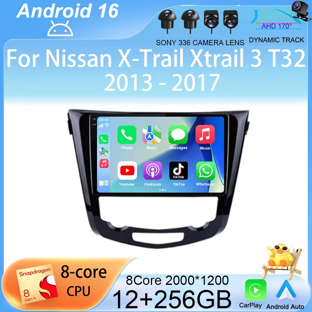 

Android 16 Carplay Auto Car Radio For Nissan X-Trail Xtrail 3 T32 2013 - 2017 GPS Multimedia Video Player Stereo WIFI+4G BT DSP