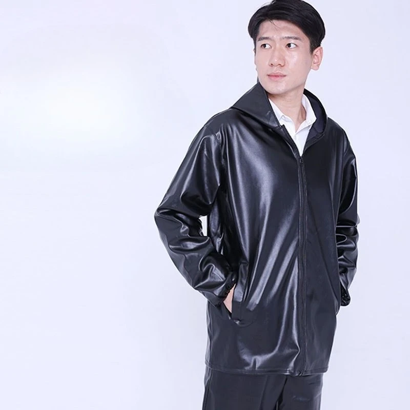 

Мужская цельная весенне-осенняя масляно-водостойкая кожаная рабочая одежда с капюшоном, куртка и брюки, комплект для ручной работы, вождения на велосипеде