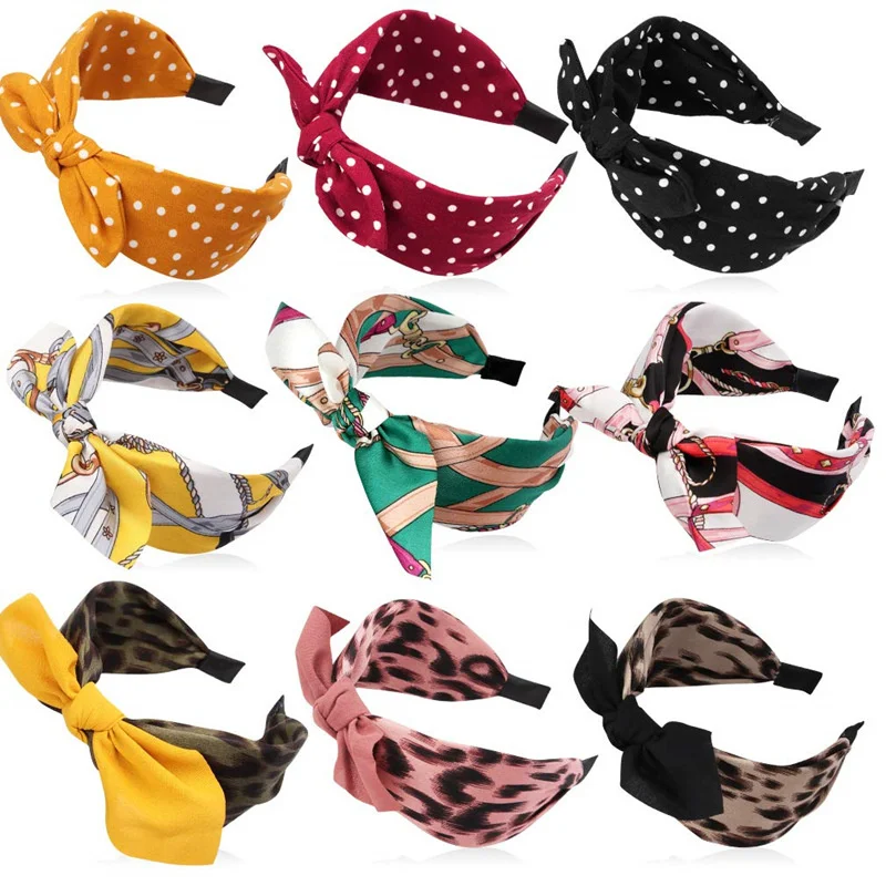 Rabbit Ears Headband Wide Cross Colorful Polka Dots Leopard Print Hairbands Women Hair Accessories Daily Headwear