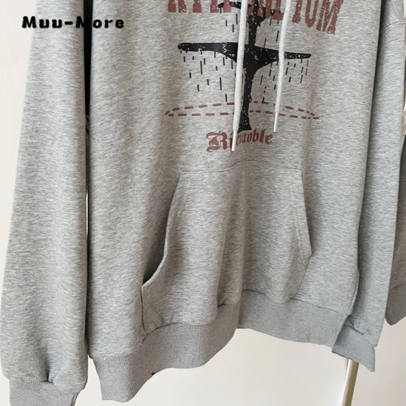 Felpe con cappuccio in cotone con grafica a lettera retrò donna inverno Y2k Streetwear Pullover caldo top felpe con cappuccio Vintage Casual da donna