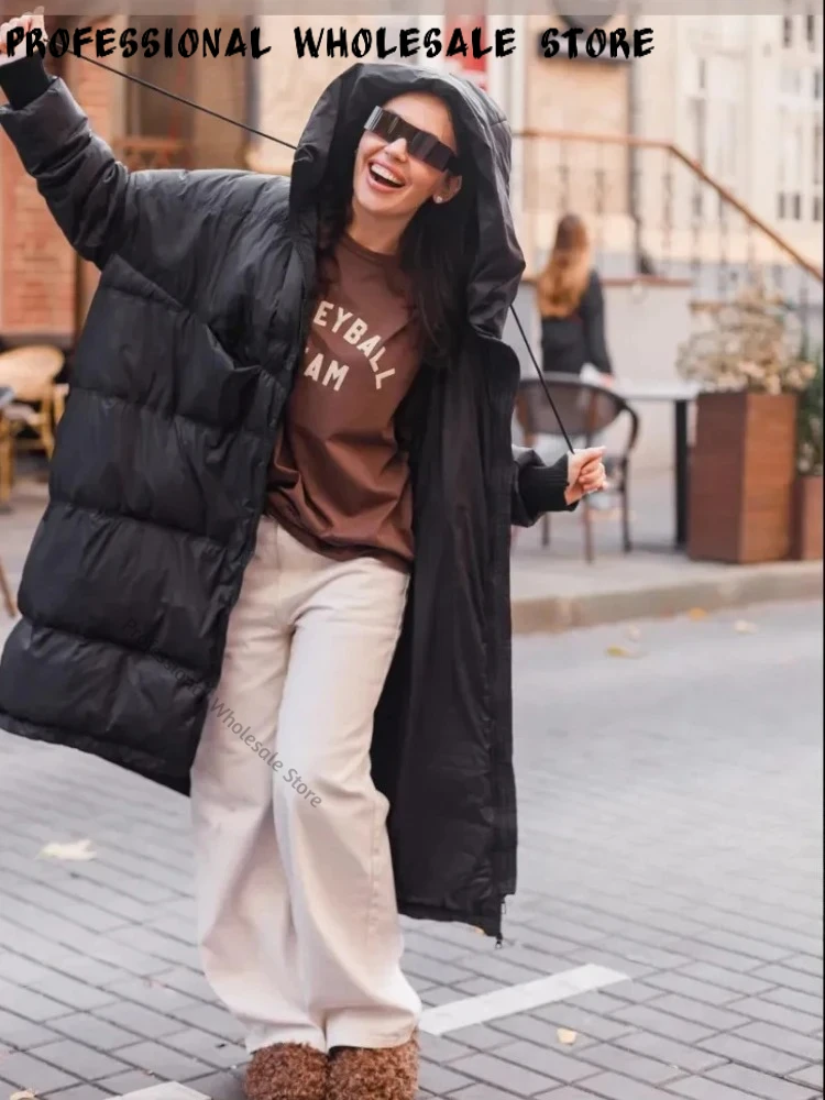 New Winter Women Oversize Long Puffer Coat Female Thick Warm White Duck Down Jacket Hooded Loose Parkas Outwear Winter Coat