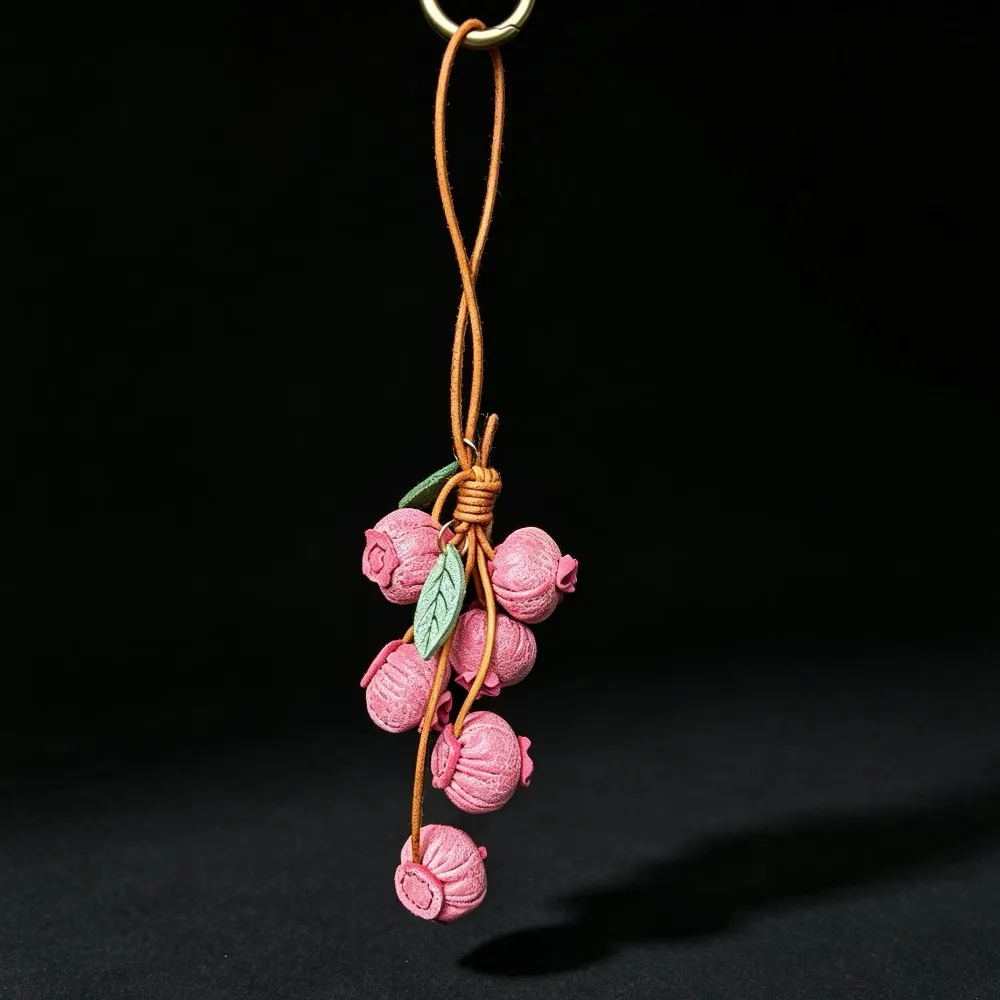 Top‑Grain Cowhide Blueberry Bag Charm, 3D Simulation Fruit Pendant, Cute Bag Accessory Handmade Ornament Handbag Decoration