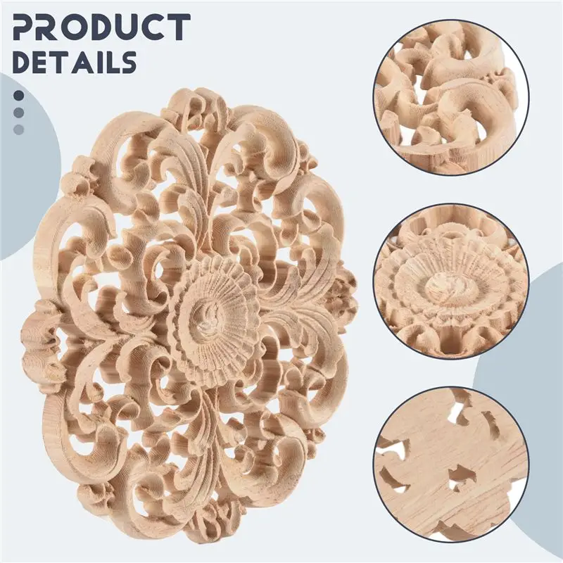 AT02-Rubber Wood Carved Long Applique Unpainted Flower Walls Cabinets Door Decor Wood Color
