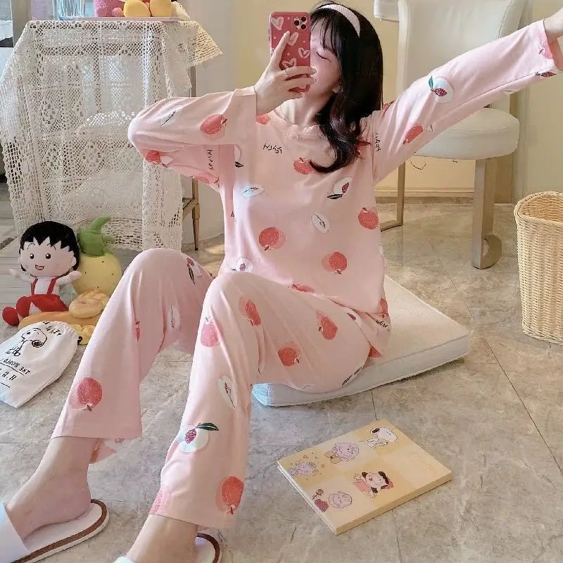 Cartoon Mickey and Minnie Print Girls Long Sleeve Pajamas Spring Autumn Pajamas Ladies Pajamas Cute Pattern Homewear Set