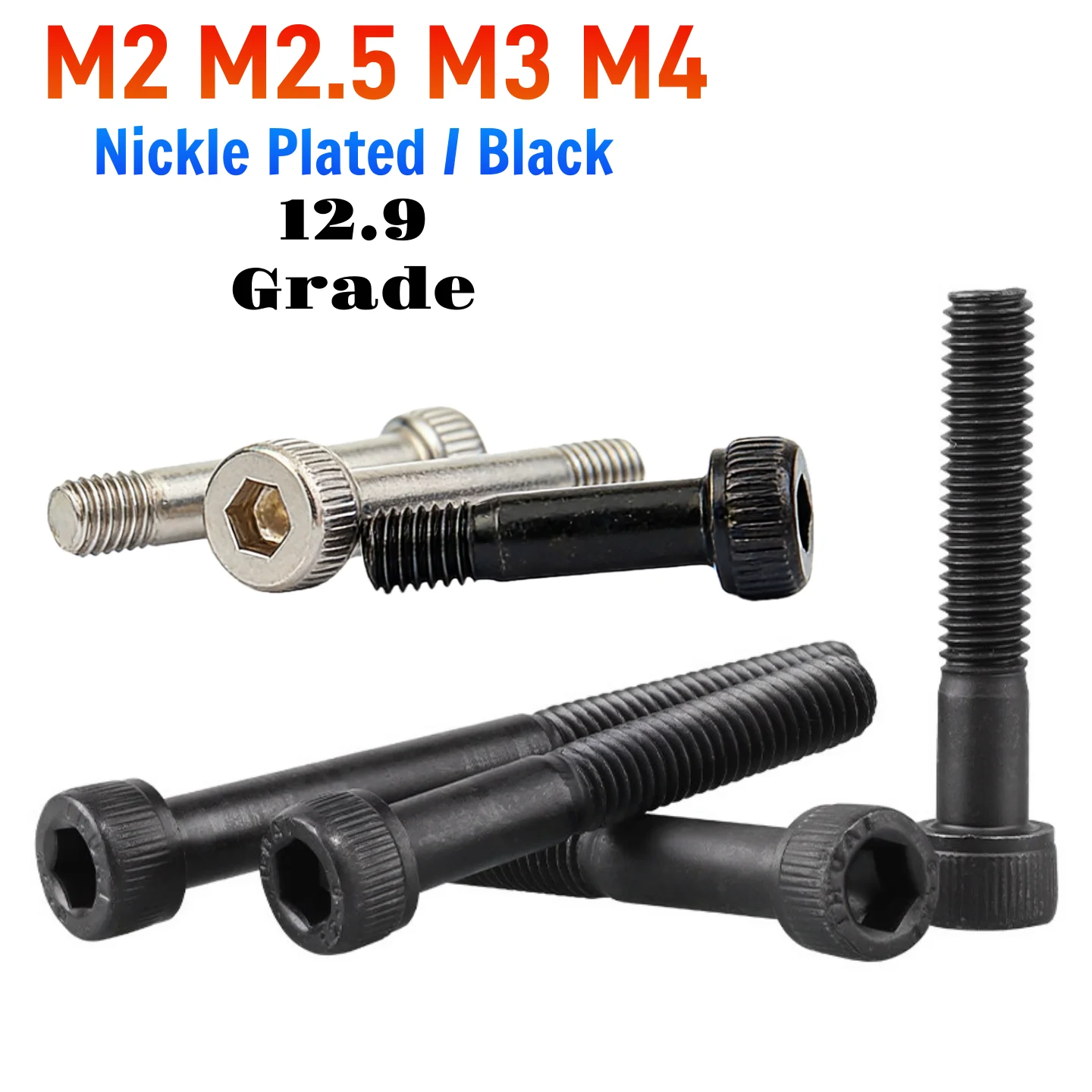 M2 M2.5M3M4 Nickel Plated/Black Partially Threaded Cup Head Hex Hexagon Socket Screws Grade 12.9 Half Tooth Shoulder Screw Bolts