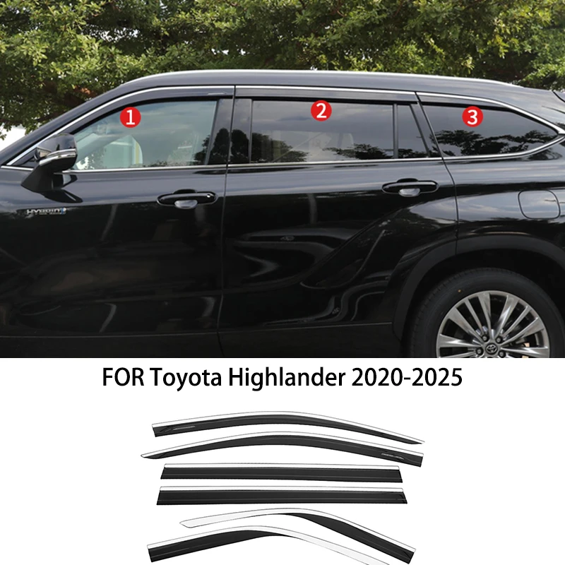 

Car accessories FIT For Toyota Highlander 2020-2025 ABS black waterproof Door Window Visor Vent Shades Sun Rain Guard 6pcs
