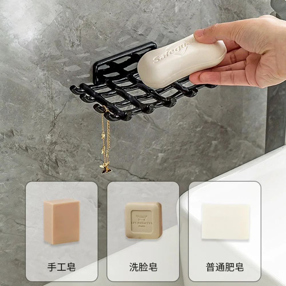 Rattan Shape No Water Accumulation No Punching Wall-mounted Soap Rack Hollow Drain Soap Dish Grid Soap Dish Storage Rack