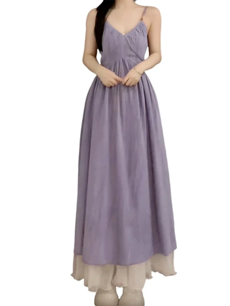 Gentle Purple Strapl Dr Women's Summer 2025 New High-End Feeling Personali Beach Vaion Long Dr Korean Sle